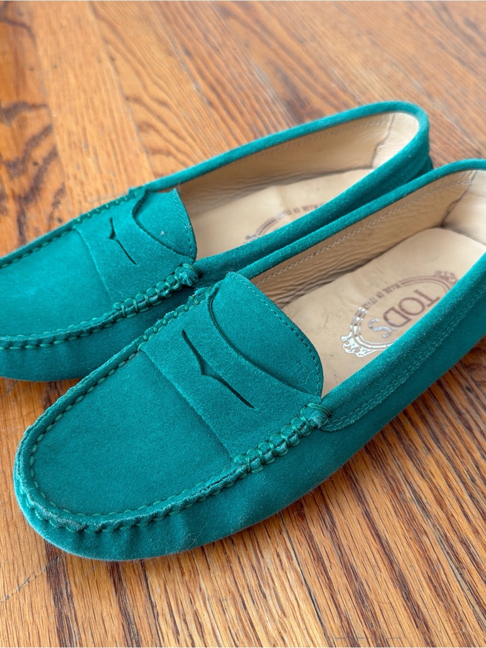 Tod's Teal Suede Penny Loafers